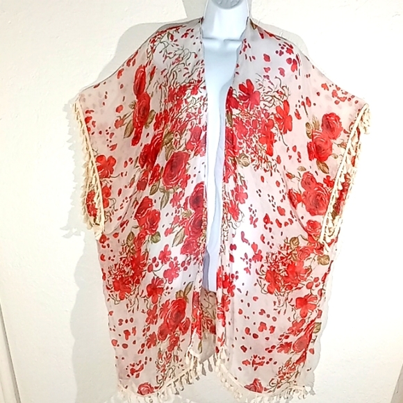 Heimish Atlantic Rose Tassel Kimono - Picture 1 of 9